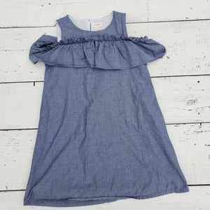 Cat & Jack Girls Sz 10-12 Blue Chambray Dress Open Shoulder